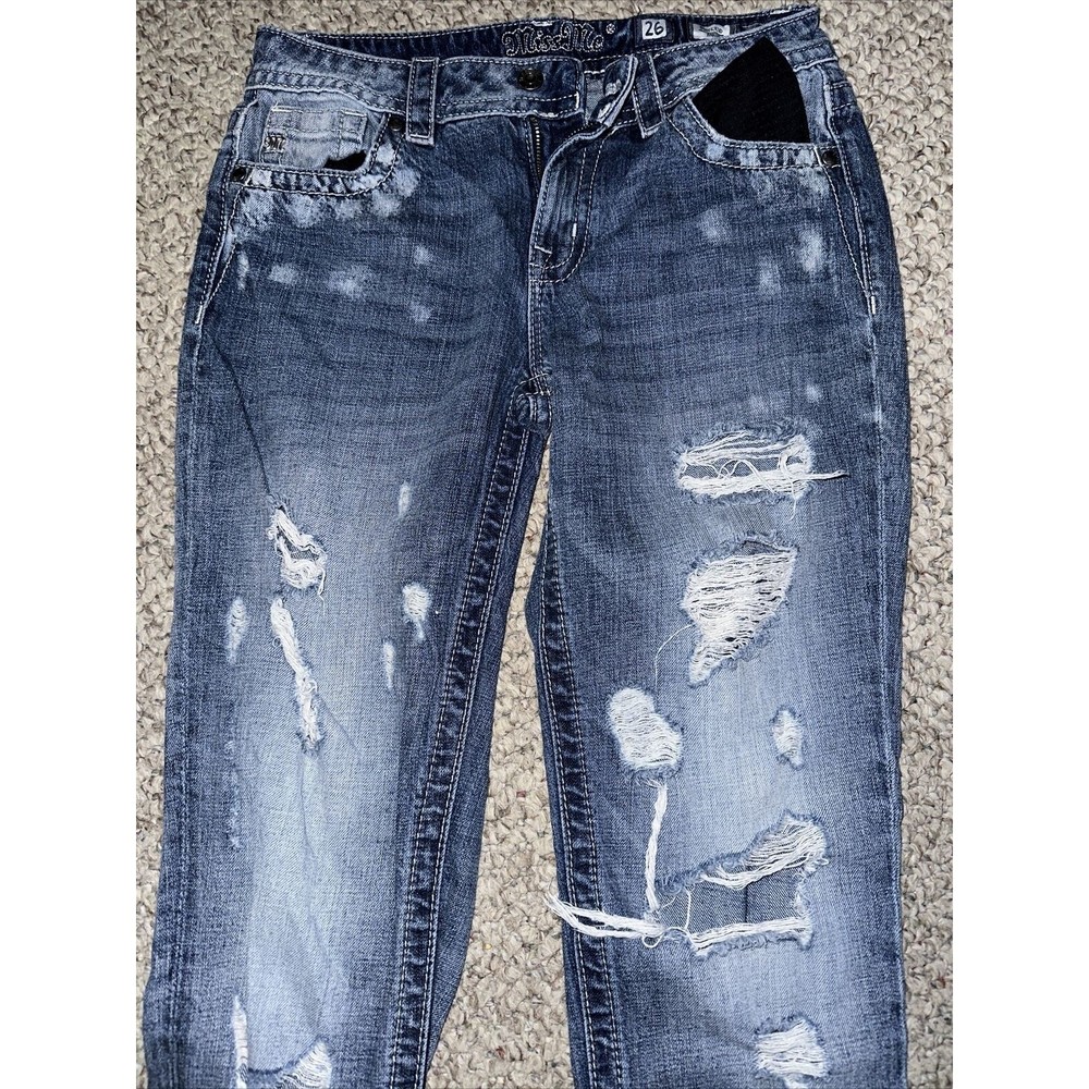 Miss Me Womens Lightwashed Distressed Boyfriend Ankle Denim Jeans Size 26